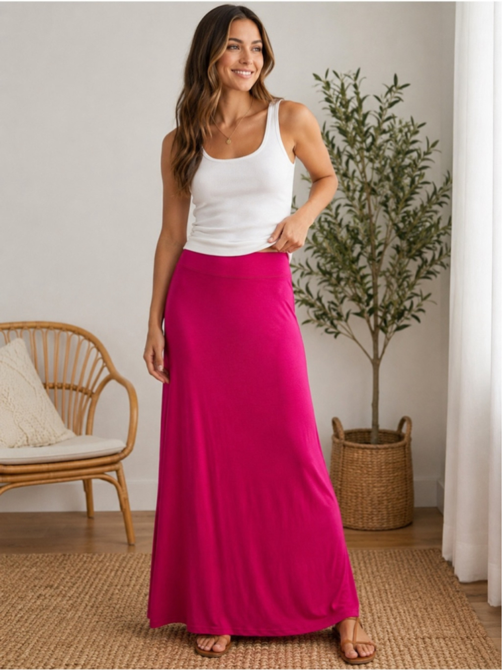 Old Navy Bright Fuchsia Maxi Skirt Size XS Flowy Boho Minimalist Travel Stretch